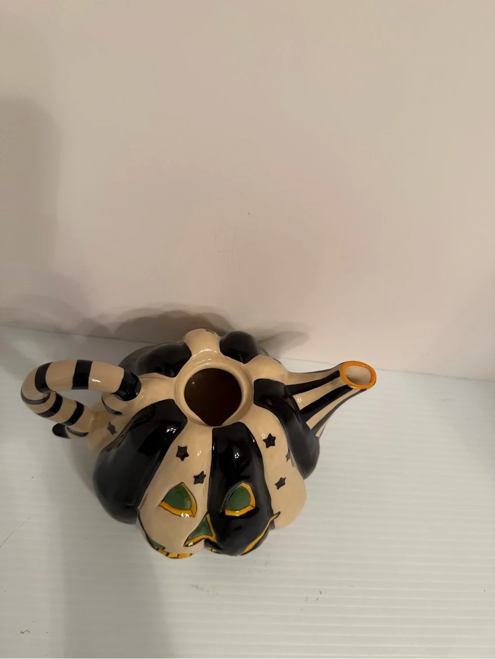 Blue Sky Clayworks Halloween Black White Jack O Lantern Teapot Mackenzie New
